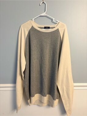 Brooks Brothers 100% washable wool Raglan Crewneck Sweater Gray Cream 2XL Knit